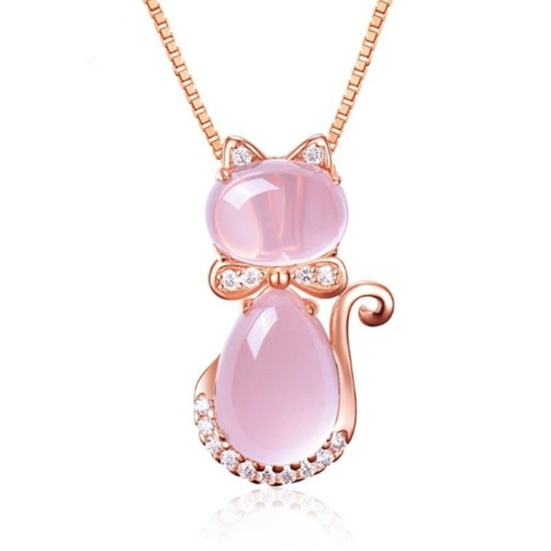 Collar de gato con piedra rosa y zirconia