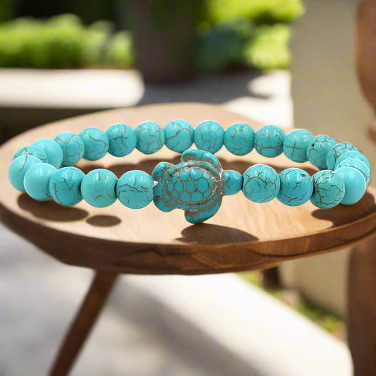 Pulseras de Tortuga con Cuentas de Piedra Natural Únicas
