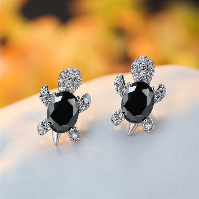 Pendientes de Tortuga Marina en Zirconio y Plata