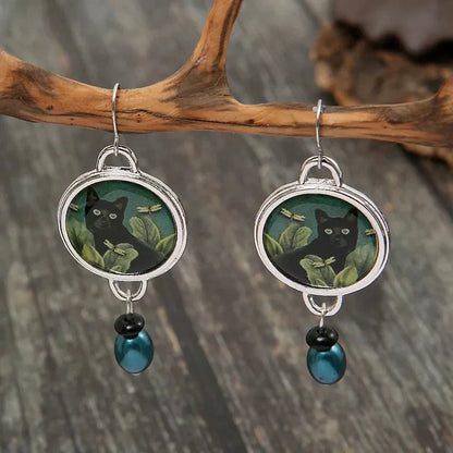 Pendientes Vintage de Gato Negro Tropical