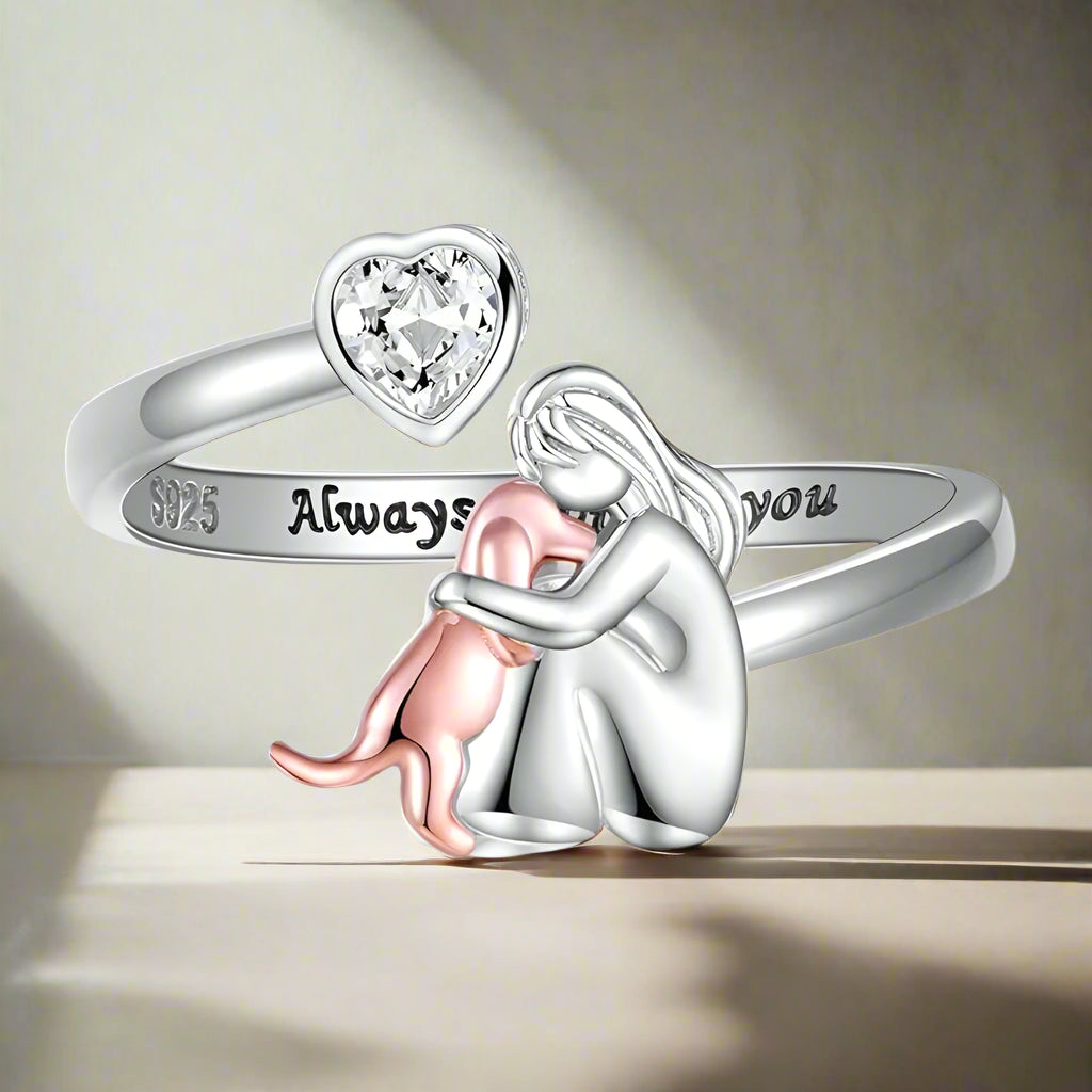 Anillo Ajustable de Perro en Plata de Ley 925 con Zirconia