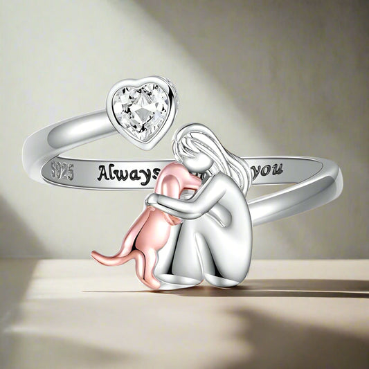 Anillo Ajustable de Perro en Plata de Ley 925 con Zirconia